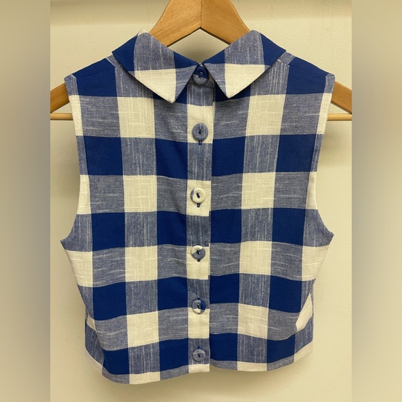 Veronica Beard Blue White Gingham Sleeveless Mock Neck Top Size 4 - Picture 2 of 6